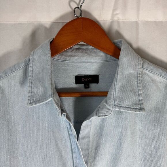 Distressed Denim Shirtdress Light Chambray Sz XL - Picture 7 of 8